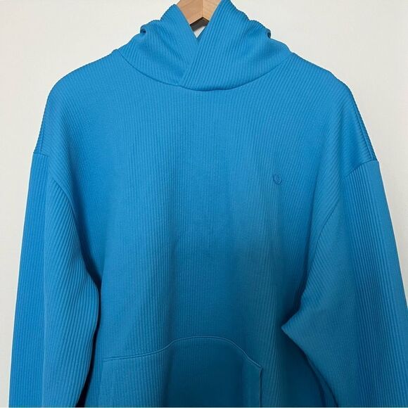 Adidas Hoodie Sweatshirt Mens Size M Blue Adicolor Trefoil Plisse Loose Fit - Picture 2 of 14